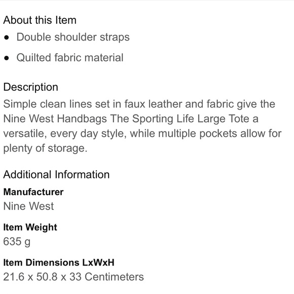 *Last One* New w/tags Nine West Large Tote - Picture 7 of 10